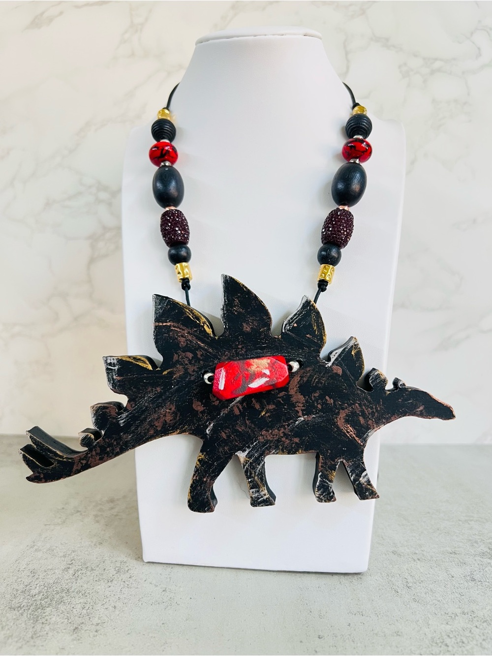 The Tipsy Trex Original Dinosaur XL Stegosaurus Pendant necklace by Lain - Picture 15 of 16